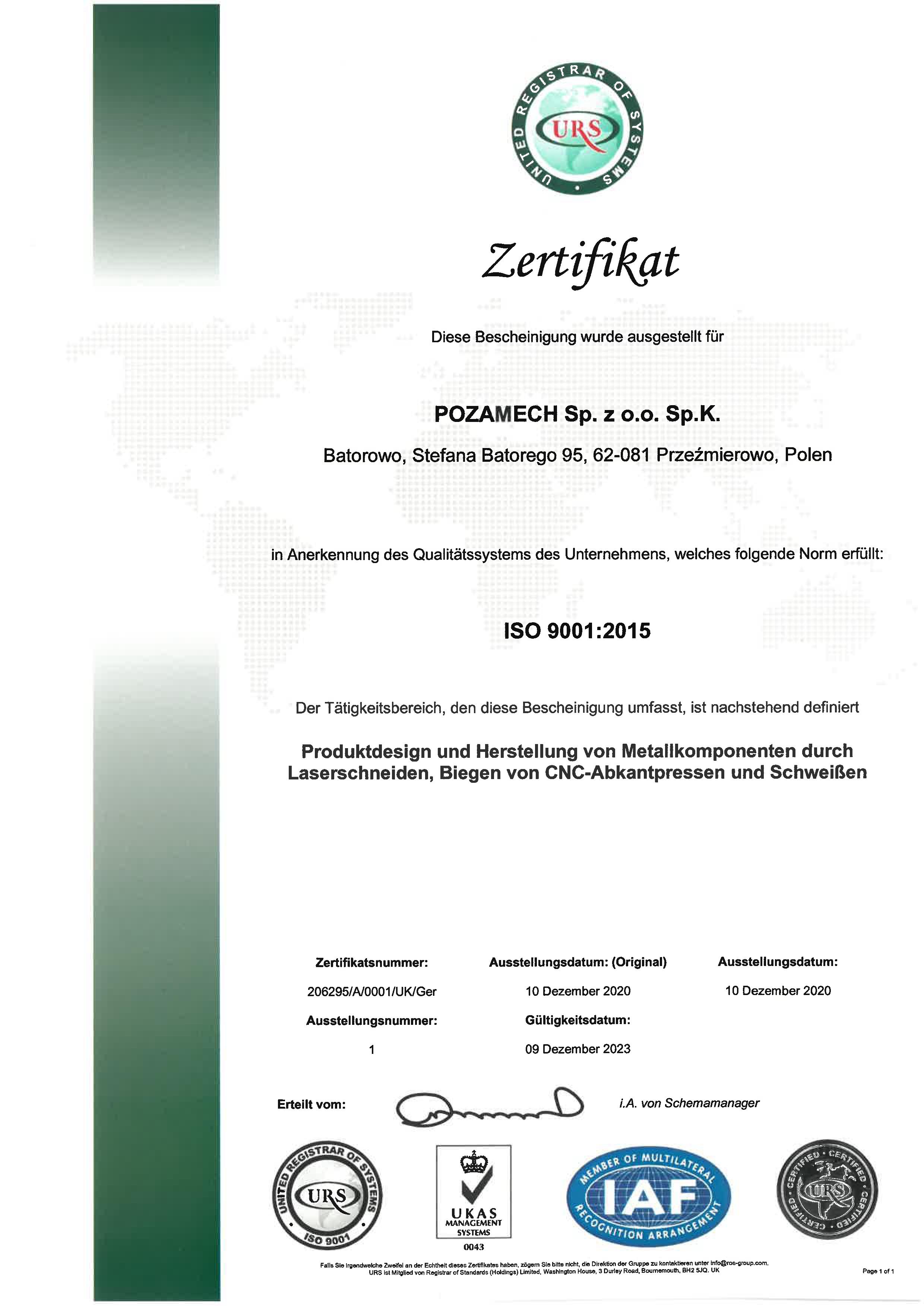 Cert ISO 9001 POZAMECH Sp. z o.o. Sp.K. 2020 Ger.pdf
